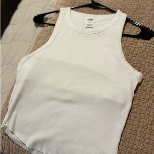 PINK White Ribbed CropTank Top